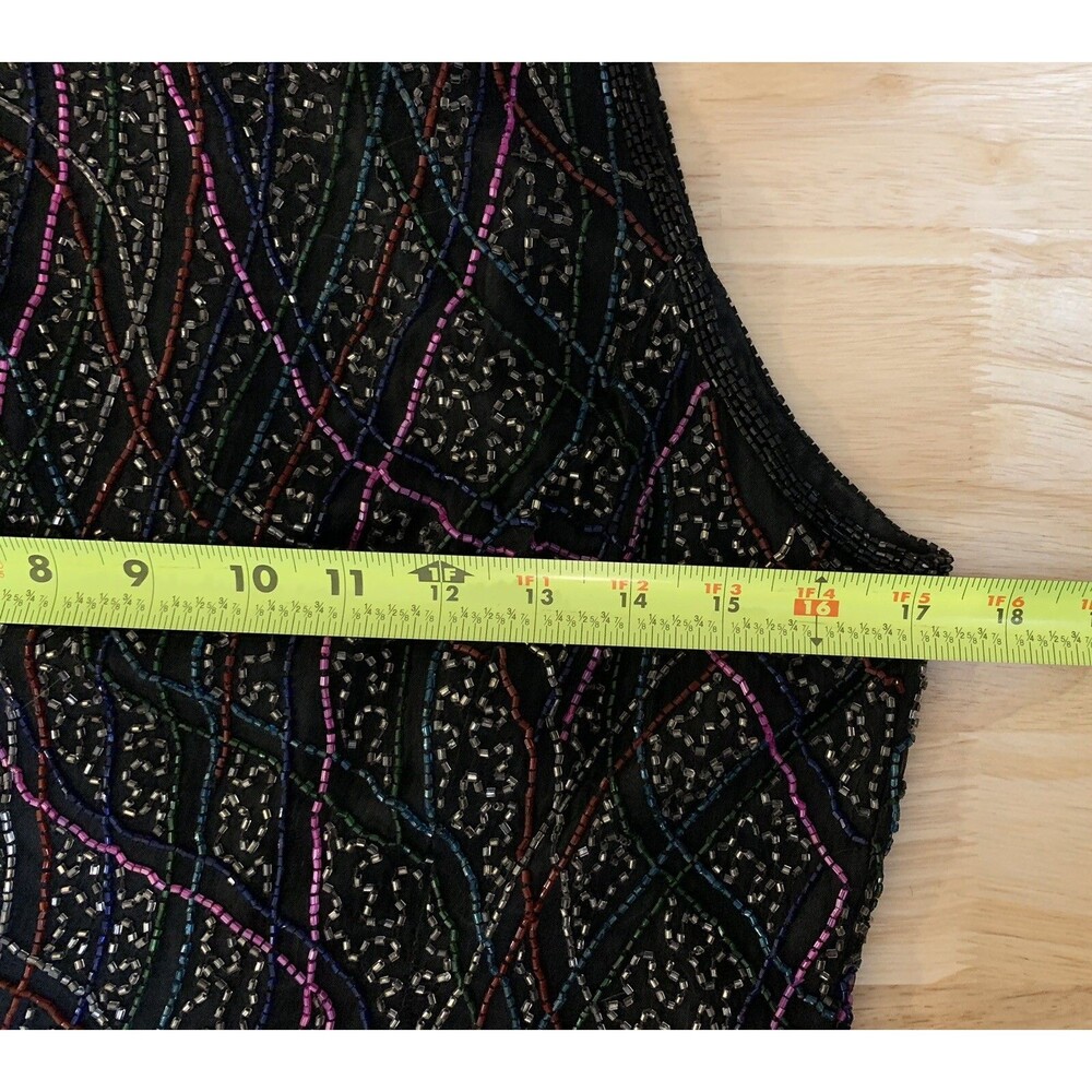 Laurence Kazar Vintage 80's Women's Size L 100% Silk Lined Beaded Sleeveless Top - Picture 6 of 8